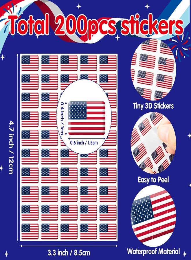 CPicdn 200Pcs American Flag Tiny 3D Dome Sticker, Patriotic Mini Flag Sticker Veterans Memorial Day Supplies Waterproof Independence Day USA Pride Support Decal for Your Name Badge Parade Gift - Image 2
